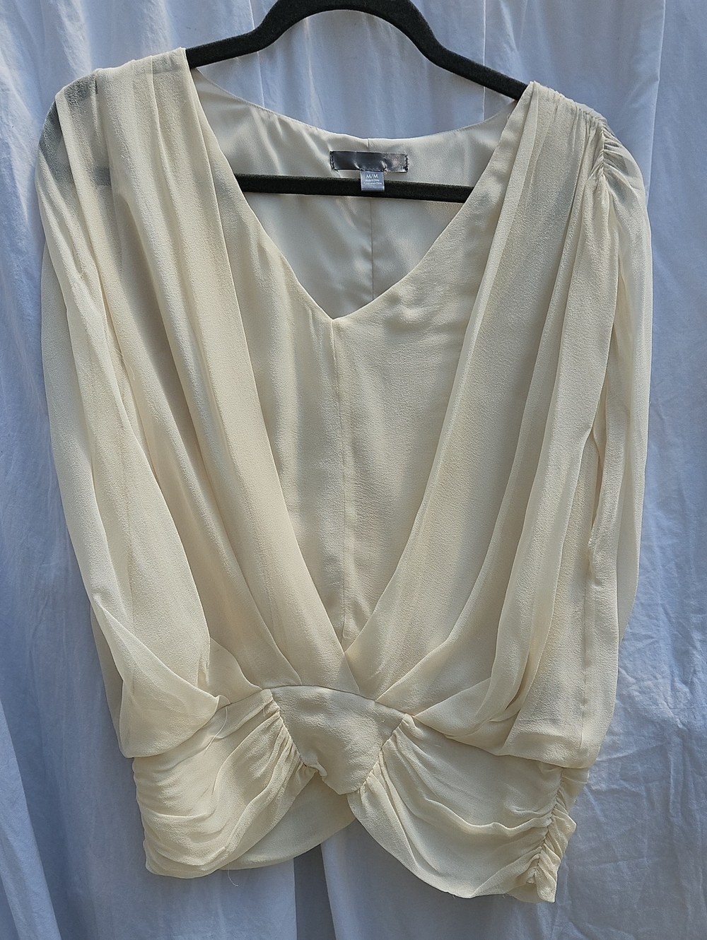 Love 21 Silk Georgette Cream Draped V-Neck Fitted Waste Blouse0020